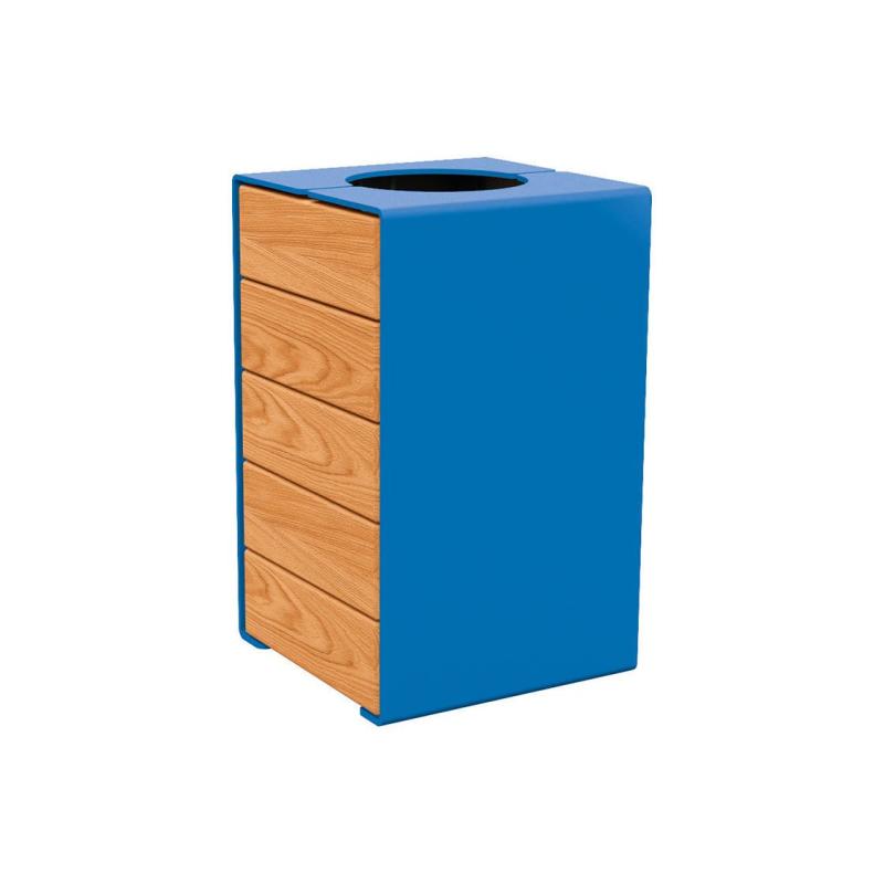 Abfallkorb KUBE Stahl Holz in Blau