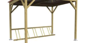 Modulare Fahrradüberdachung Turin aus feuerverzinktem 80x80-mm-Stahlvierkantrohr mit Polycarbonatdach zum Aufdübeln.