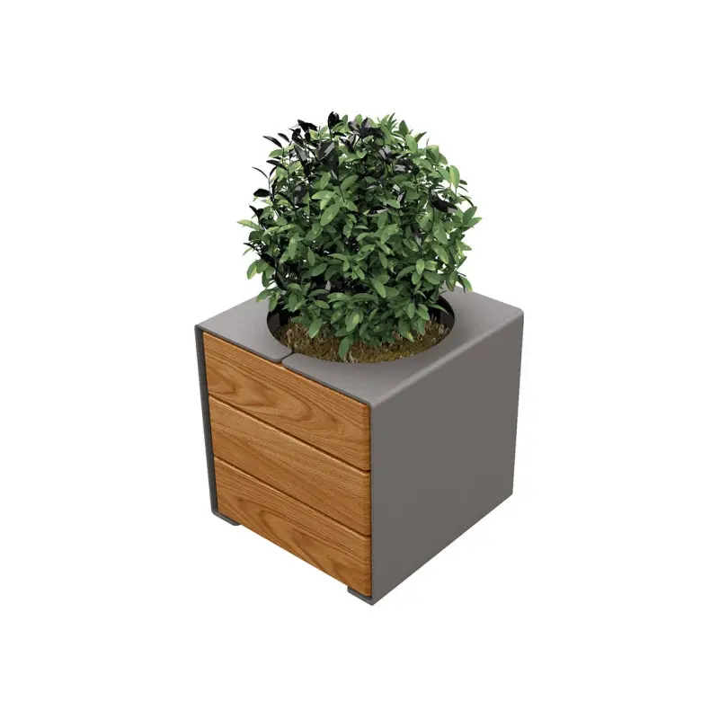 Pflanzbehälter Kube. aus Stahl und Holz – Produktansicht 1