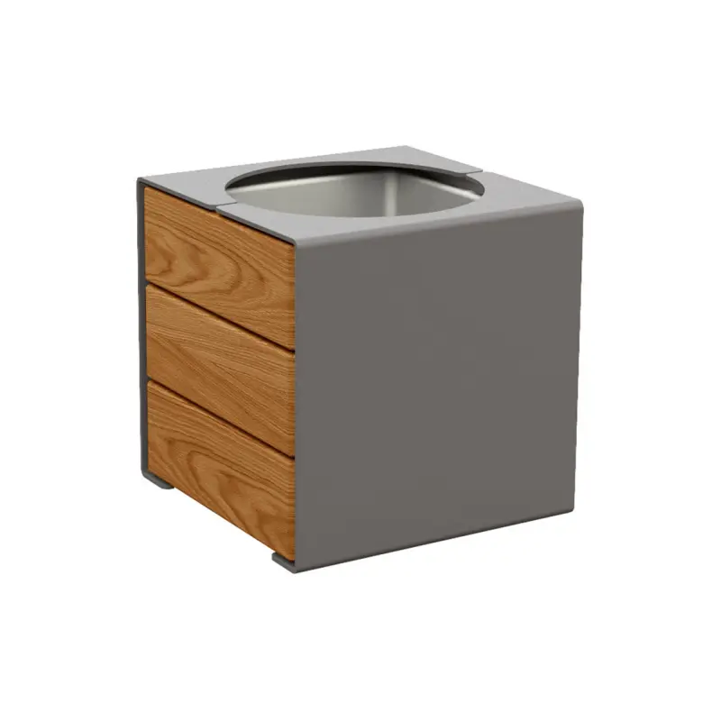Pflanzbehälter Kube. aus Stahl und Holz – Produktansicht 4