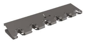 Rollerständer aus pulverbeschichtetem Stahlblech für 6 Tretroller und Scooter mit Halteklammern und Sicherungsösen für Vorhängeschlösser.