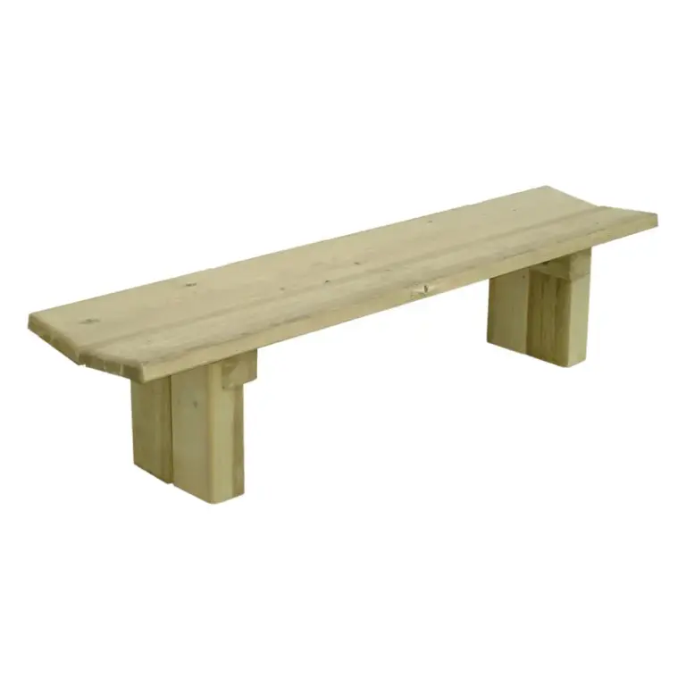 Sitzbank ohne Rückenlehne Lille aus kesseldruckimprägniertem Naturholz (1800 mm) zum Einbetonieren in Parks und Grünanlagen.