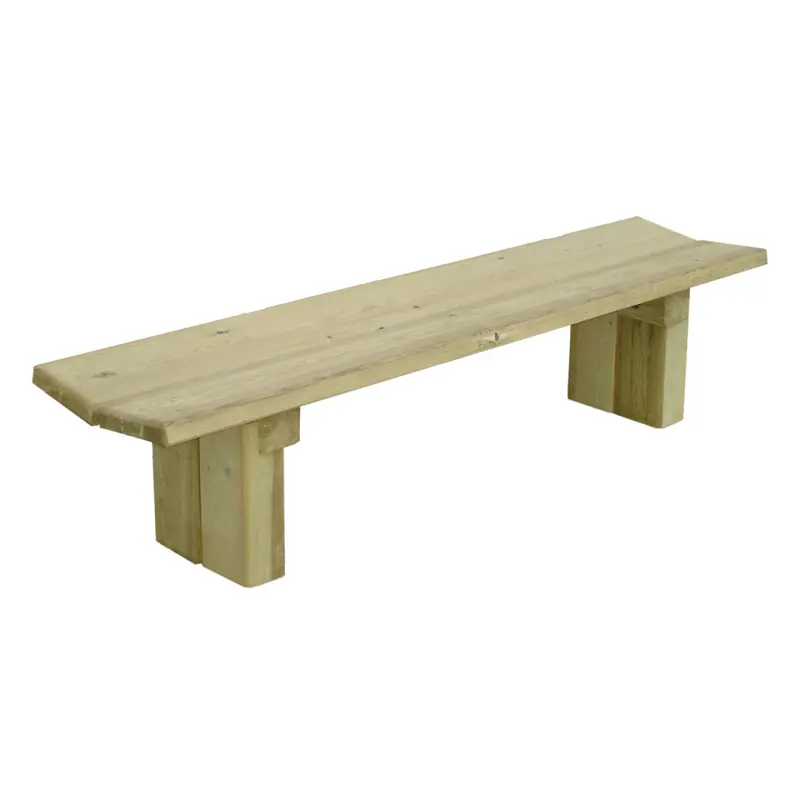 Sitzbank ohne Rückenlehne Lille aus kesseldruckimprägniertem Naturholz (1800 mm) zum Einbetonieren in Parks und Grünanlagen.