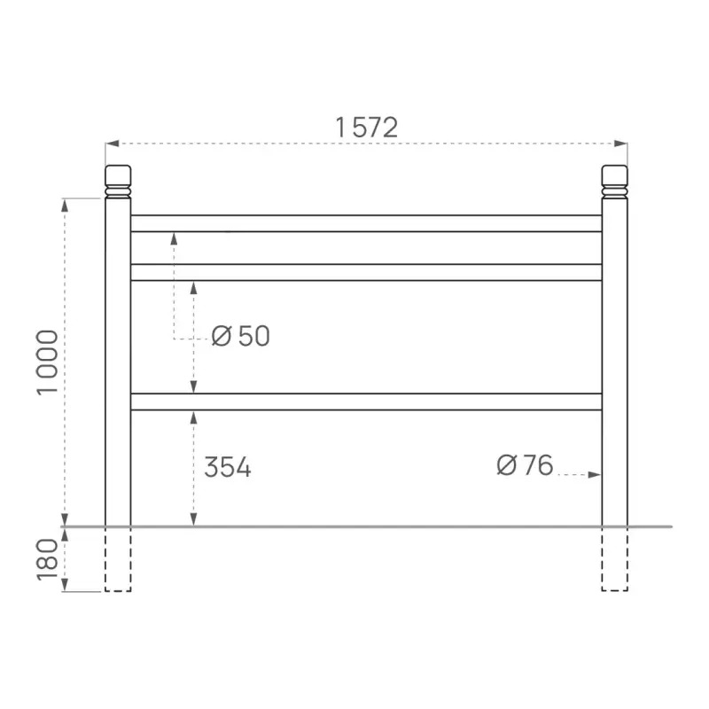Stadtgeländer Trio Kugel (L 1000 mm mit Zierkugel) - Technische Zeichnung / Schema